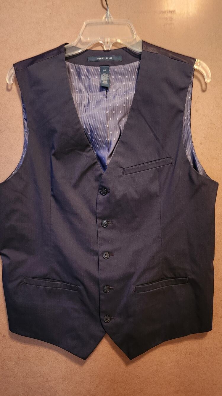 Perry Ellis Men's Size L Navy Blue Suit Vest 5 Button Formal Waistcoat #527